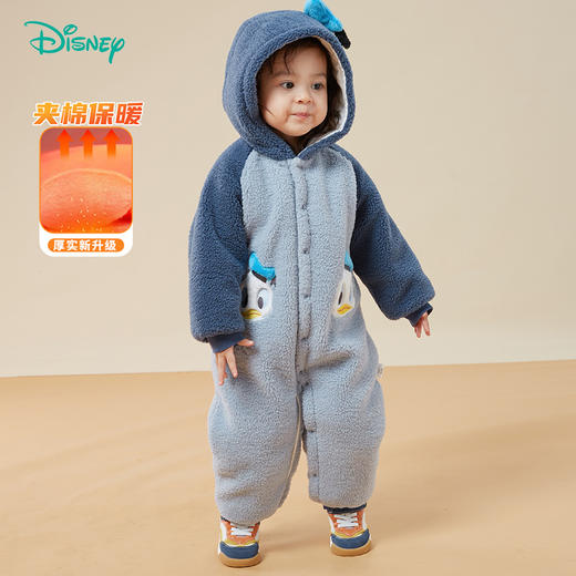 迪士尼童装宝宝保暖加厚夹棉连体衣冬季新款卡通连帽哈衣爬服234L962 商品图3