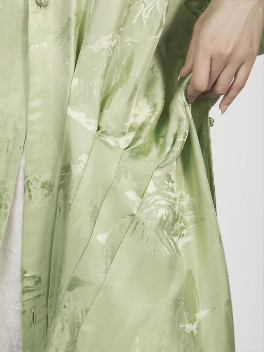 盛唐牡丹 |立体剪裁冷淡绿长款衬衫连衣裙 商品图11