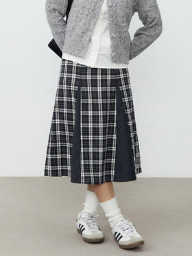 CryingCenter 黑白格子拼接低腰过膝半身裙伞裙 哭喊中心