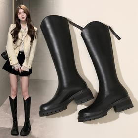 ZHR短靴女2023冬季新款厚底短靴复古英伦黑色酷感朋克切尔西短靴长筒靴