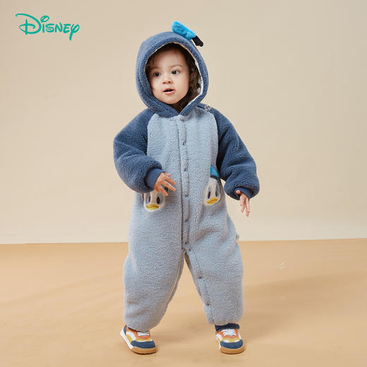 迪士尼童装宝宝保暖加厚夹棉连体衣冬季新款卡通连帽哈衣爬服234L962 商品图4