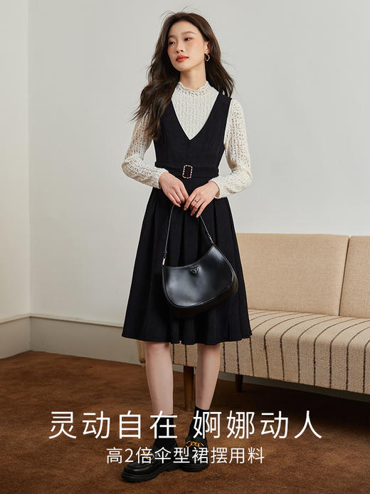 【年终特卖】熙世界温柔优雅磨毛绒感蕾丝衫女2025冬季新款舒适内搭半高领上衣 商品图2