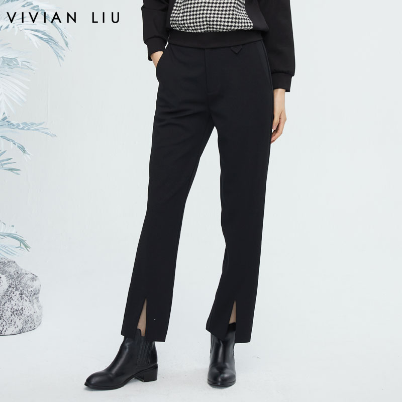 VIVIAN LIU薇薇安刘R2345007秋女装新款斜插兜前脚口高开叉长裤