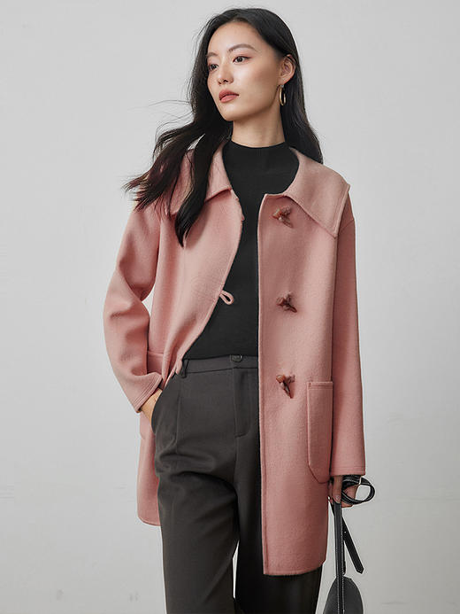 【年终特卖】熙世界牛角扣双面呢大衣秋冬海军风翻领羊毛呢子外套 商品图1