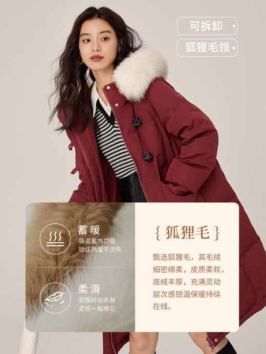 【年终特卖】熙世界北极狐毛领新年红色羽绒服女中长款保暖鸭绒外套2025冬新款 商品图2