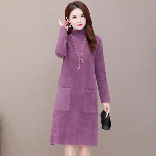 秋冬季打底裙，厚款保暖弹力中长款打底裙貂绒时尚裙针织连衣裙QYM-LRX-3DR02 -Y 商品图1