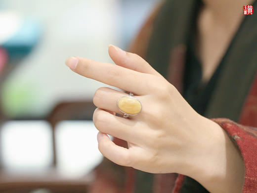 蜜蜡白花蜜戒指【弦月】，925银镶 商品图5