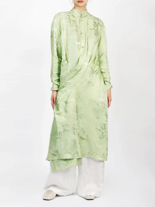 盛唐牡丹 |立体剪裁冷淡绿长款衬衫连衣裙 商品图1