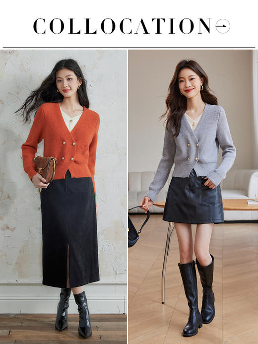 【年终特卖】熙世界假两件叠穿V领短款套头毛衣女秋冬糯针织上衣 商品图4