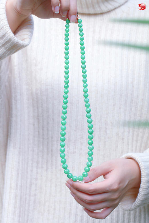 天然翡翠项链，珠径7.3~9.5mm 商品图5