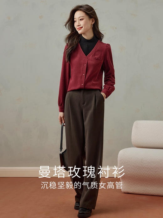 【99元福袋，不支持退换】熙世界假两件半高领拼接磨毛衬衫女秋冬衬衣套头上衣 商品图2