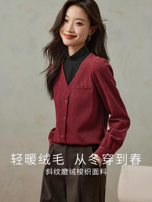 【99元福袋，不支持退换】熙世界假两件半高领拼接磨毛衬衫女秋冬衬衣套头上衣 商品图3