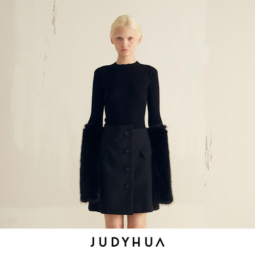 JUDYHUA 环保皮草袖纹理针织上衣 商品图0