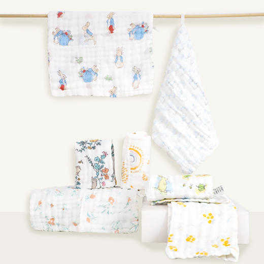 「5条装！6层全棉纱布」婴儿小方巾宝宝亲肤洗脸巾擦脸口水巾A类柔软舒适毛巾寝具用品 商品图0