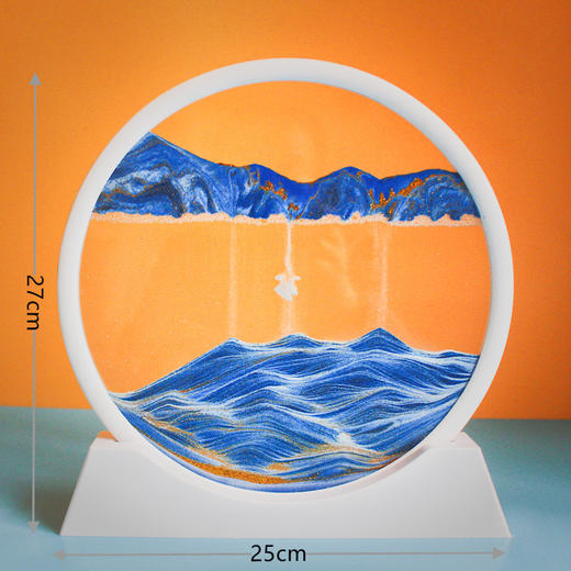 【横看成岭侧成峰！流沙画摆件】新款简约3D山水流沙画圆形玻璃工艺品，沙漏乔迁开业创意礼品摆件， 商品图0