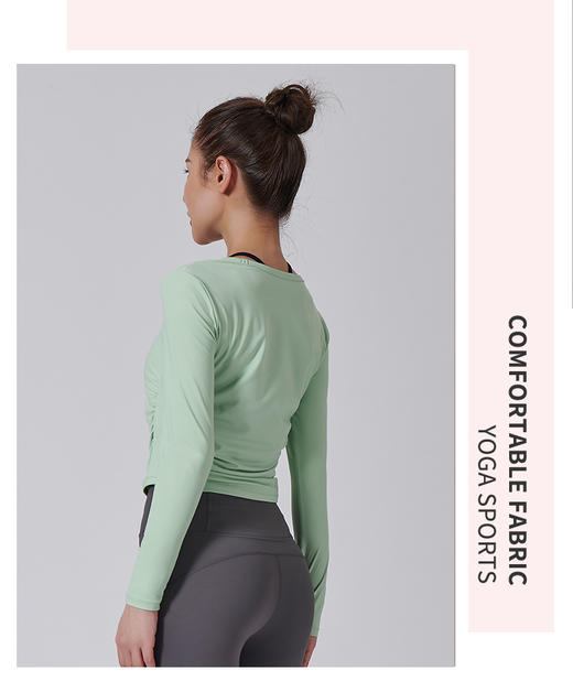 爱帝褶皱收腰弹力轻薄速干普拉提瑜伽服长袖2227121211 商品图5