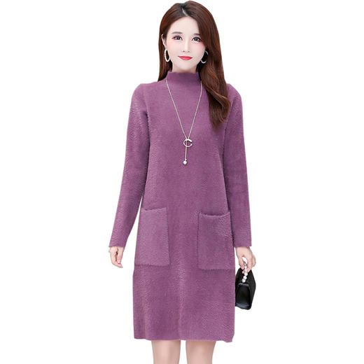 秋冬季打底裙，厚款保暖弹力中长款打底裙貂绒时尚裙针织连衣裙QYM-LRX-3DR02 -Y 商品图4