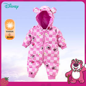 迪士尼童装婴幼儿保暖舒适羽绒连体衣冬季新款可爱草莓熊哈衣234L952
