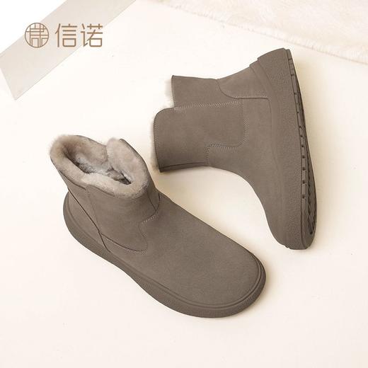 信诺真皮保暖雪地靴女2023新款冬季加绒防滑女士短筒东北妈妈棉鞋X3M309009 商品图8
