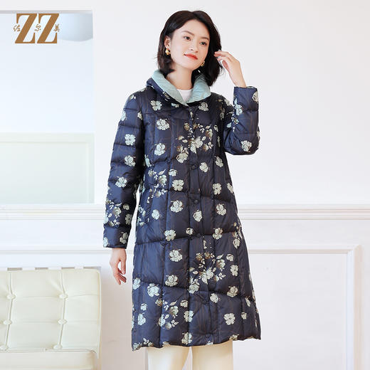 佐尔美秋季新款 甜美气质碎花图案中长款羽绒服女E24YY01 商品图1