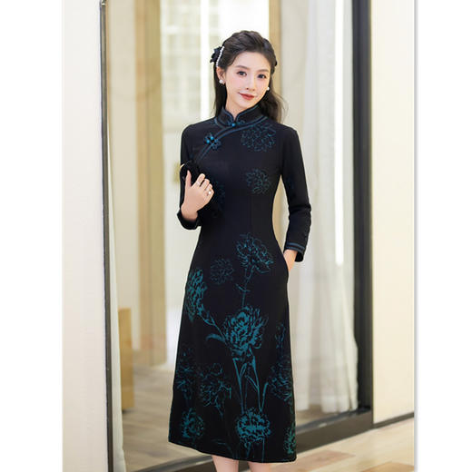 冬季新款，老上海时尚改良新中式A版七分袖旗袍GX-27504 商品图0