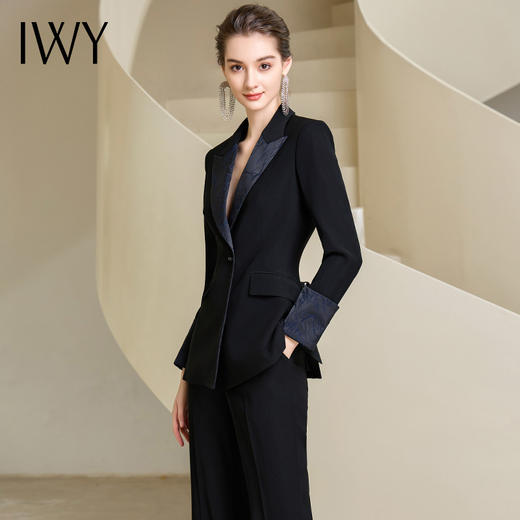 IWY/高级感黑色西装阔腿裤正装女秋冬款设计感商务总裁职业正装工作服233020C1+233019P3 商品图5