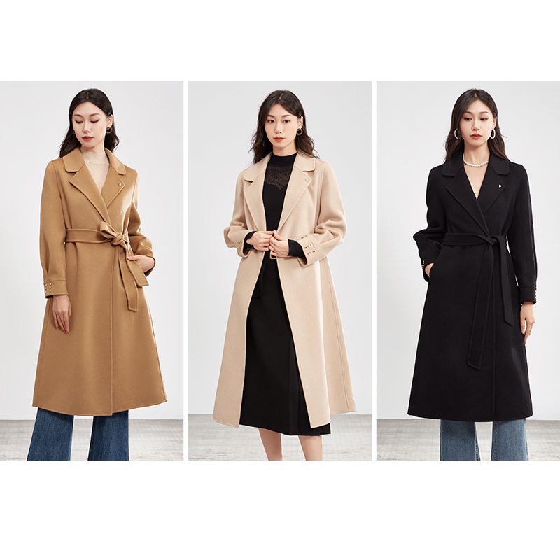 【商城同款】阿菁娜复古灯笼袖系带全羊毛大衣F30D211082