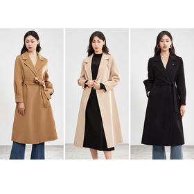 【商城同款】阿菁娜复古灯笼袖系带全羊毛大衣F30D211082