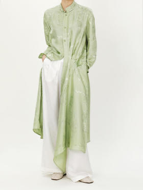 盛唐牡丹 |立体剪裁冷淡绿长款衬衫连衣裙