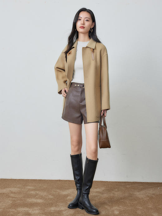 【年货节】熙世界羊绒大衣女秋冬高级感赫本风双面羊毛呢子外套 商品图2