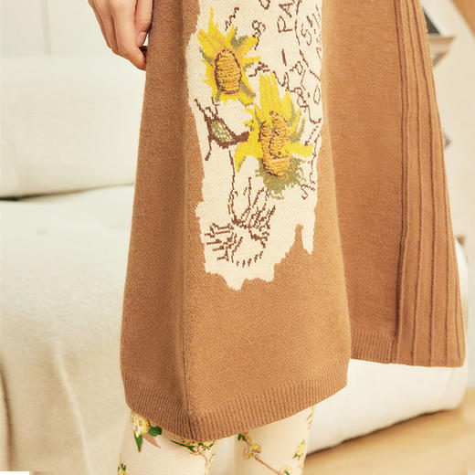 两三事梵高文艺走马看花复古向日葵图案毛织半身裙 商品图3