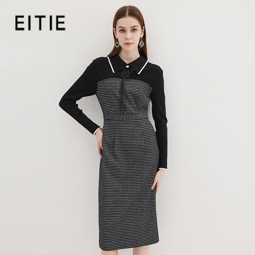 EITIE爱特爱冬季新款气质时尚收腰拼接连衣裙7207916 商品图0