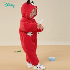 迪士尼童装宝宝保暖加厚夹棉连体衣冬季新款卡通连帽哈衣爬服234L962