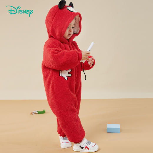 迪士尼童装宝宝保暖加厚夹棉连体衣冬季新款卡通连帽哈衣爬服234L962 商品图0