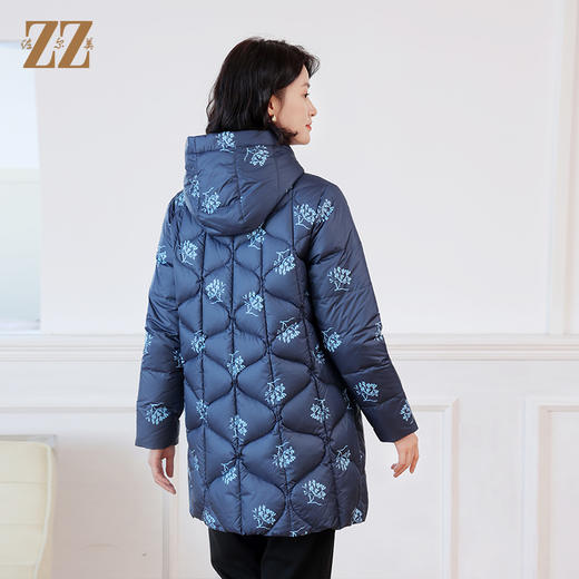 冬季新款 甜美通勤双面穿连帽碎花图案中长款羽绒服女E24YY02 商品图4