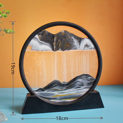 【横看成岭侧成峰！流沙画摆件】新款简约3D山水流沙画圆形玻璃工艺品，沙漏乔迁开业创意礼品摆件， 商品图5