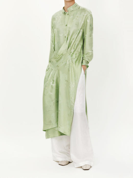 盛唐牡丹 |立体剪裁冷淡绿长款衬衫连衣裙 商品图4
