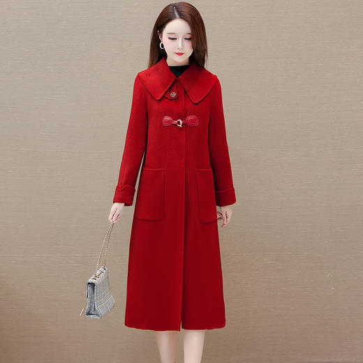 优雅洋气，冬款长款双面呢子大衣大翻领长袖时髦修身毛呢外套QYM-XQD-66D23008-L 商品图1