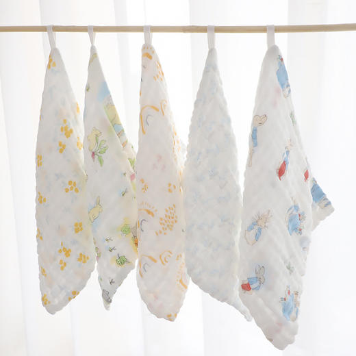 「5条装！6层全棉纱布」婴儿小方巾宝宝亲肤洗脸巾擦脸口水巾A类柔软舒适毛巾寝具用品 商品图2