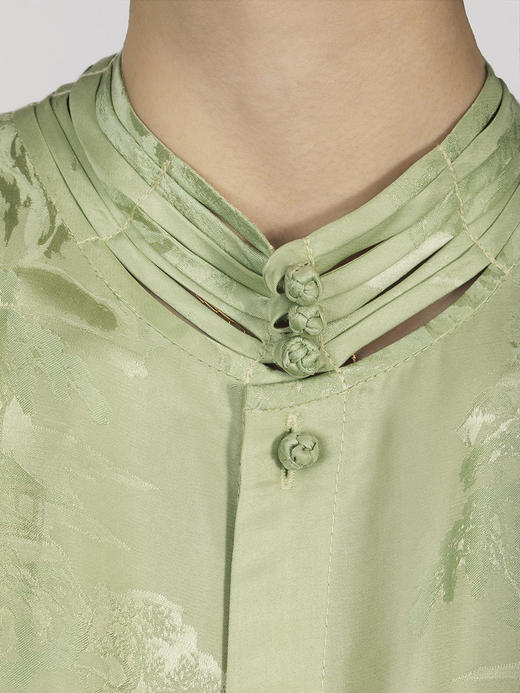 盛唐牡丹 |立体剪裁冷淡绿长款衬衫连衣裙 商品图9