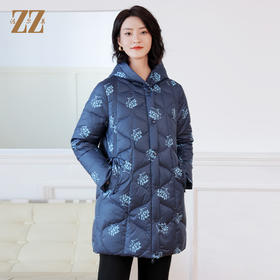 冬季新款 甜美通勤双面穿连帽碎花图案中长款羽绒服女E24YY02