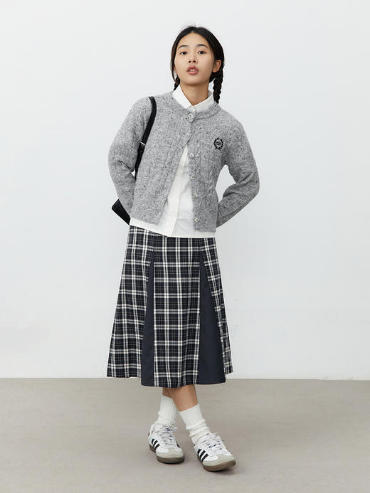 CryingCenter粉紫花灰学院风麦穗刺绣羊毛点点纱针织开衫哭喊中心 商品图1