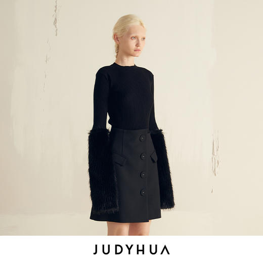 JUDYHUA 环保皮草袖纹理针织上衣 商品图1