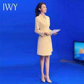 IWY/洋气鹅黄色西装连衣裙女收腰播音生主持人正装长袖艺Q1005