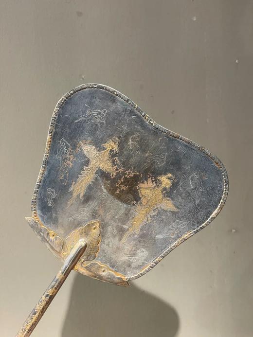 鎏金银如意云凤鸟纹长柄扇，顺丰包邮 商品图1