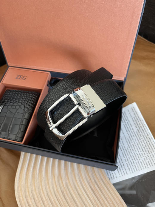 THS 11.4-无 杰尼亚家 男士礼盒装 双面可用 可剪裁 皮带腰带+卡包 CR207 商品图4