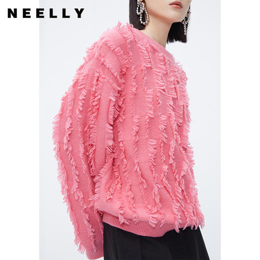 NEELLY纳俪商场同款粉色流苏毛边毛衣女冬新款时尚套头好看羊毛衫N23112A01159 商品图2