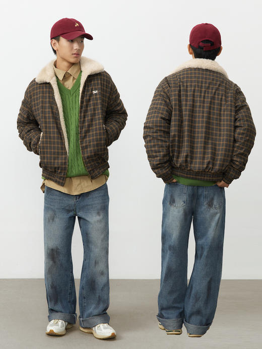 CryingCenter 复古黑棕格子毛毛夹克拉链短外套超暖毛里 哭喊中心 商品图3