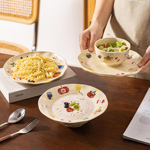 摩登主妇动物派对餐具可爱陶瓷米饭碗盘筷子一人食家用碗碟套装 商品图4