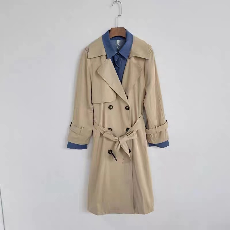 C6367       时尚气质通勤系带修身显瘦百搭中长款假两件风衣外套（特价不退换，2XL能穿到150斤）